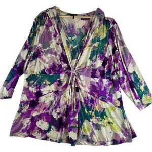 Daisy Fuentes Floral Top 3XL Plus Size Multi Colored Top Flowy Soft Teacher
